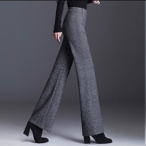 ARDEN B Dark Grey Silk Wool Blend High Waisted Tweed Wide Leg Office Pant Slacks